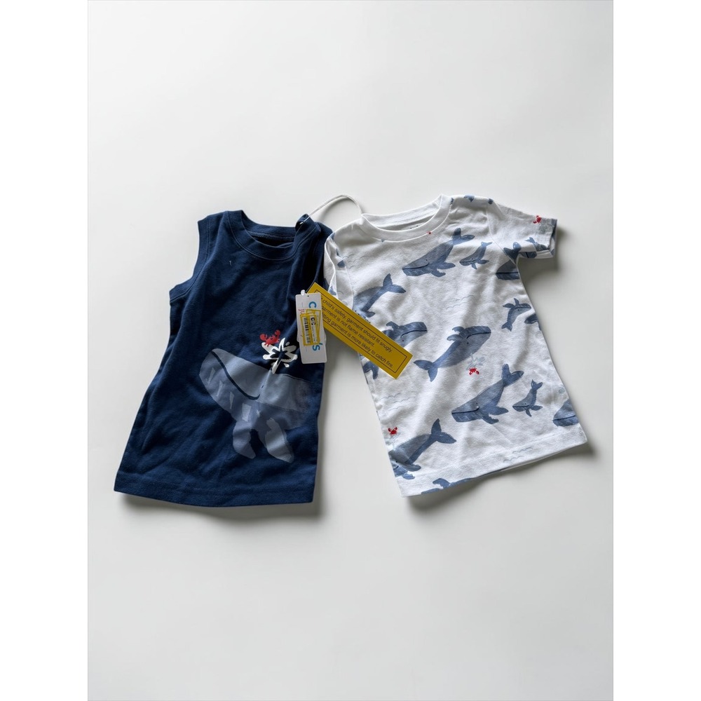 Carters Just One You Toddler Boys 2T Whale Pajama Shirt Set Navy White 2-Pk NWT